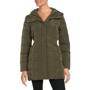 Cole Haan Women's 32" Signature Hooded Taffeta Down Coat | Green | Small/Petite
